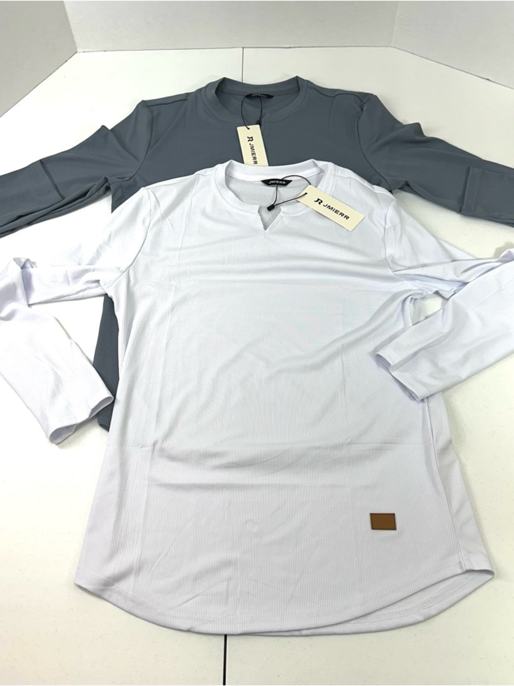 Jmierr Men's 2pk Long Sleeve Performance Muscle Shirt Med - White & Gray